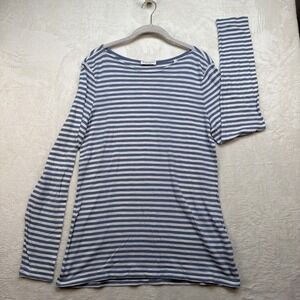 Marc O'Polo‎ Breton Stripe Shirt Womens Large Blue White Nautical Long Sleeve